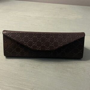 Gucci Dark Brown Embossed Logo Folding Eyeglass/Sunglasses Case